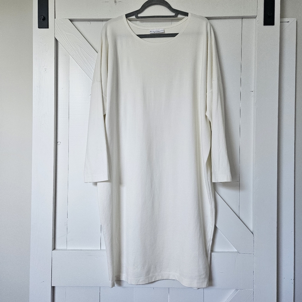 Bryn Walker stretch modal Lagenlook dress off white 3/4 sleeves oversized size M